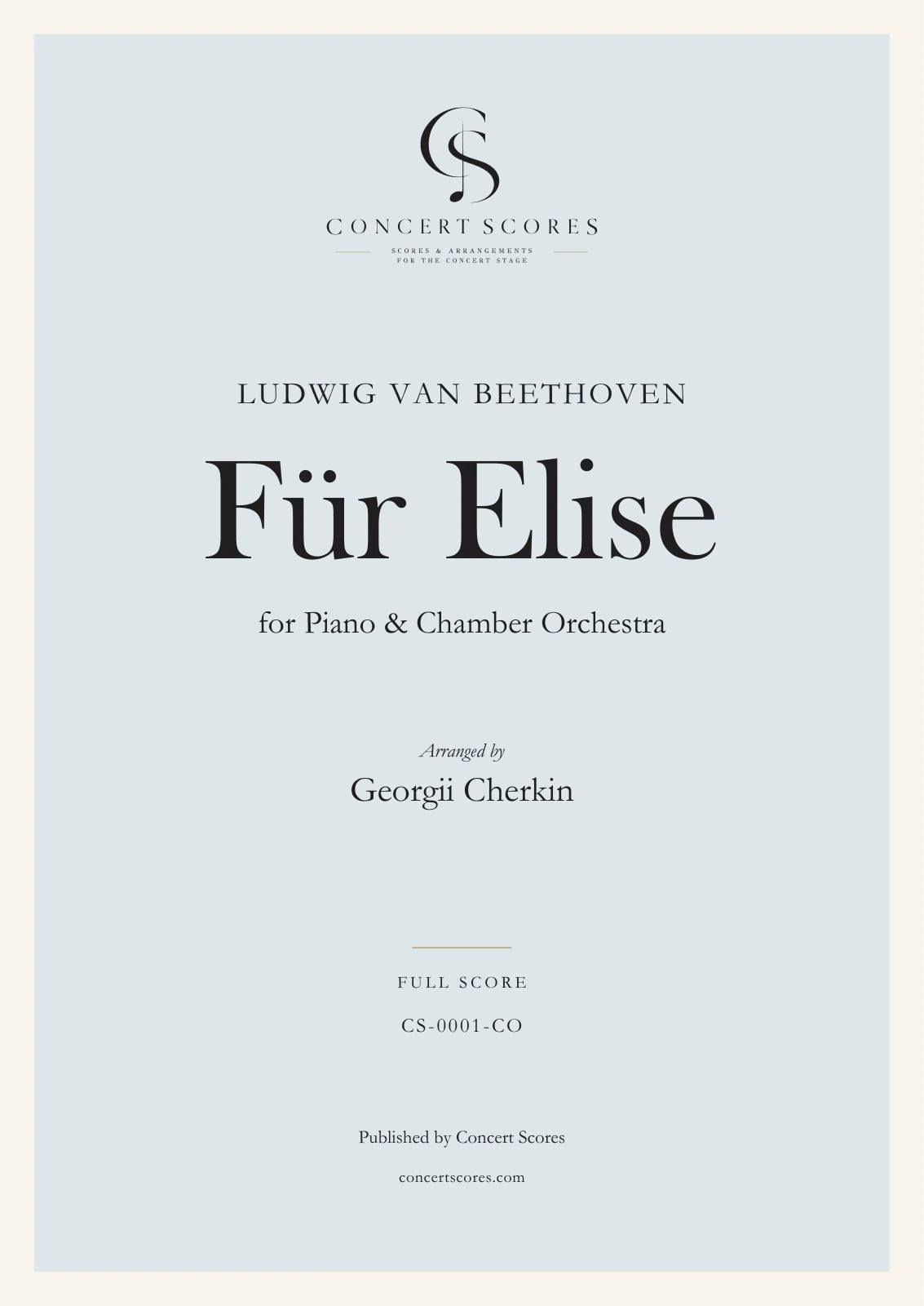Beethoven — Für Elise — for Piano & Chamber Orchestra — full score cover
