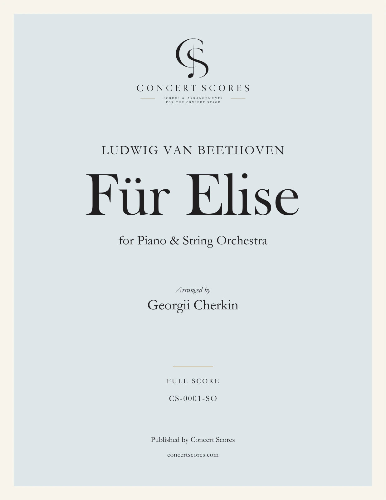 Beethoven — Für Elise — for Piano & String Orchestra — full score cover