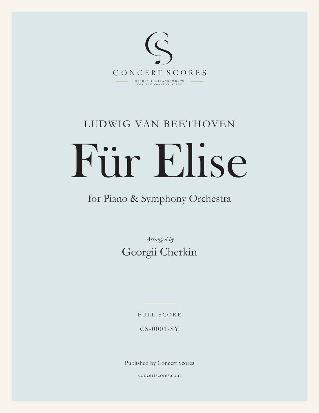 Beethoven — Für Elise — for Piano & Symphony Orchestra — full score cover