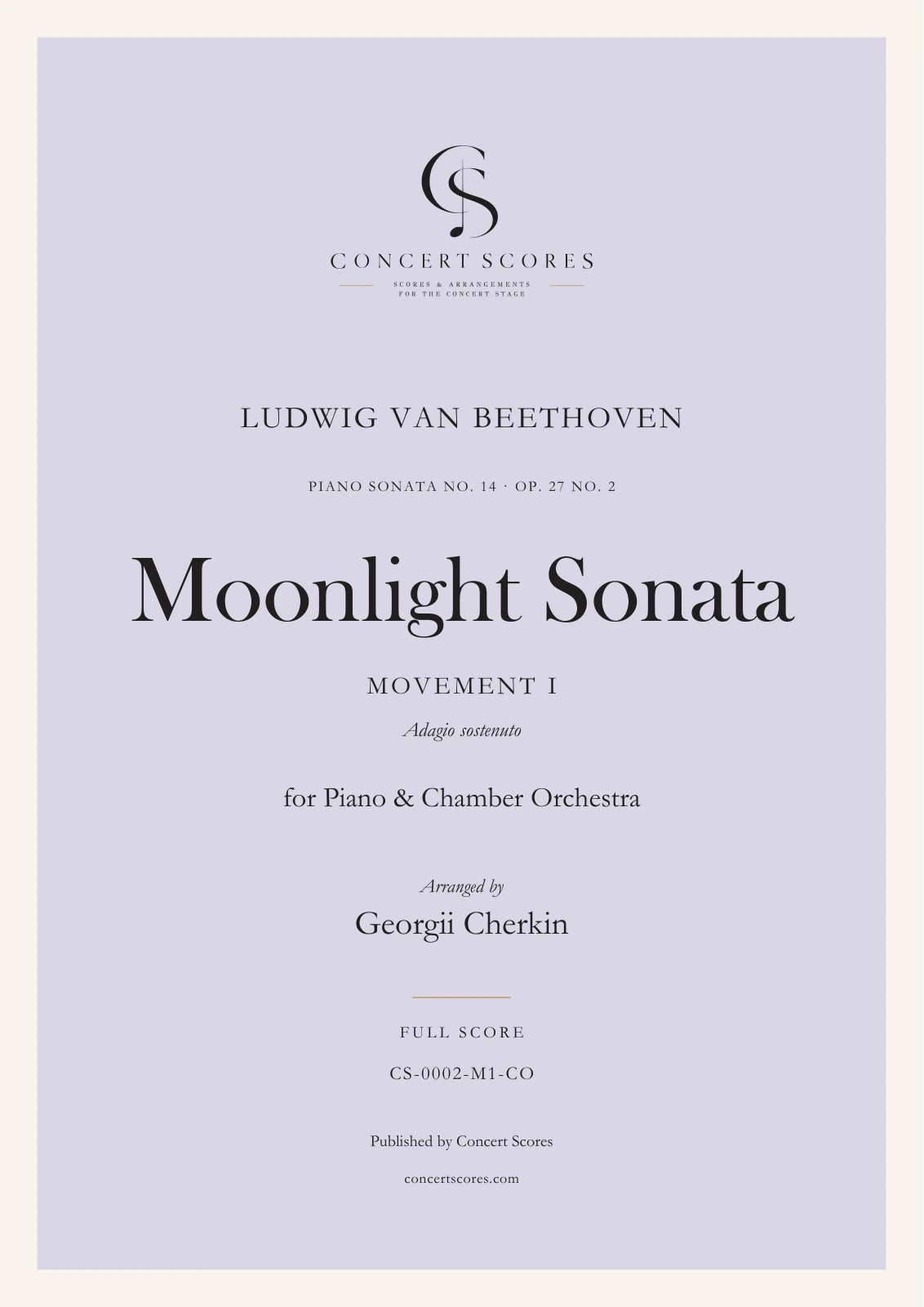 Beethoven — Moonlight Sonata · Movement I — for Piano & Chamber Orchestra — full score cover