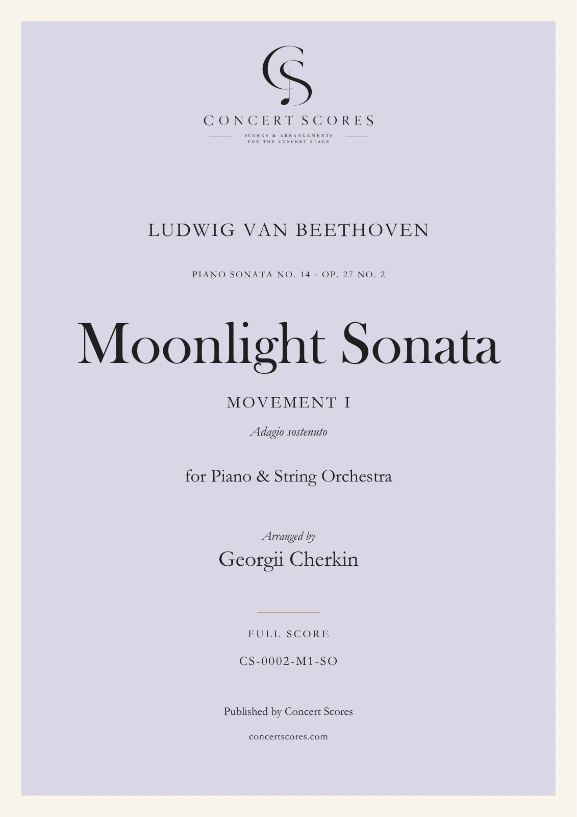 Beethoven — Moonlight Sonata · Movement I — for Piano & String Orchestra — full score cover
