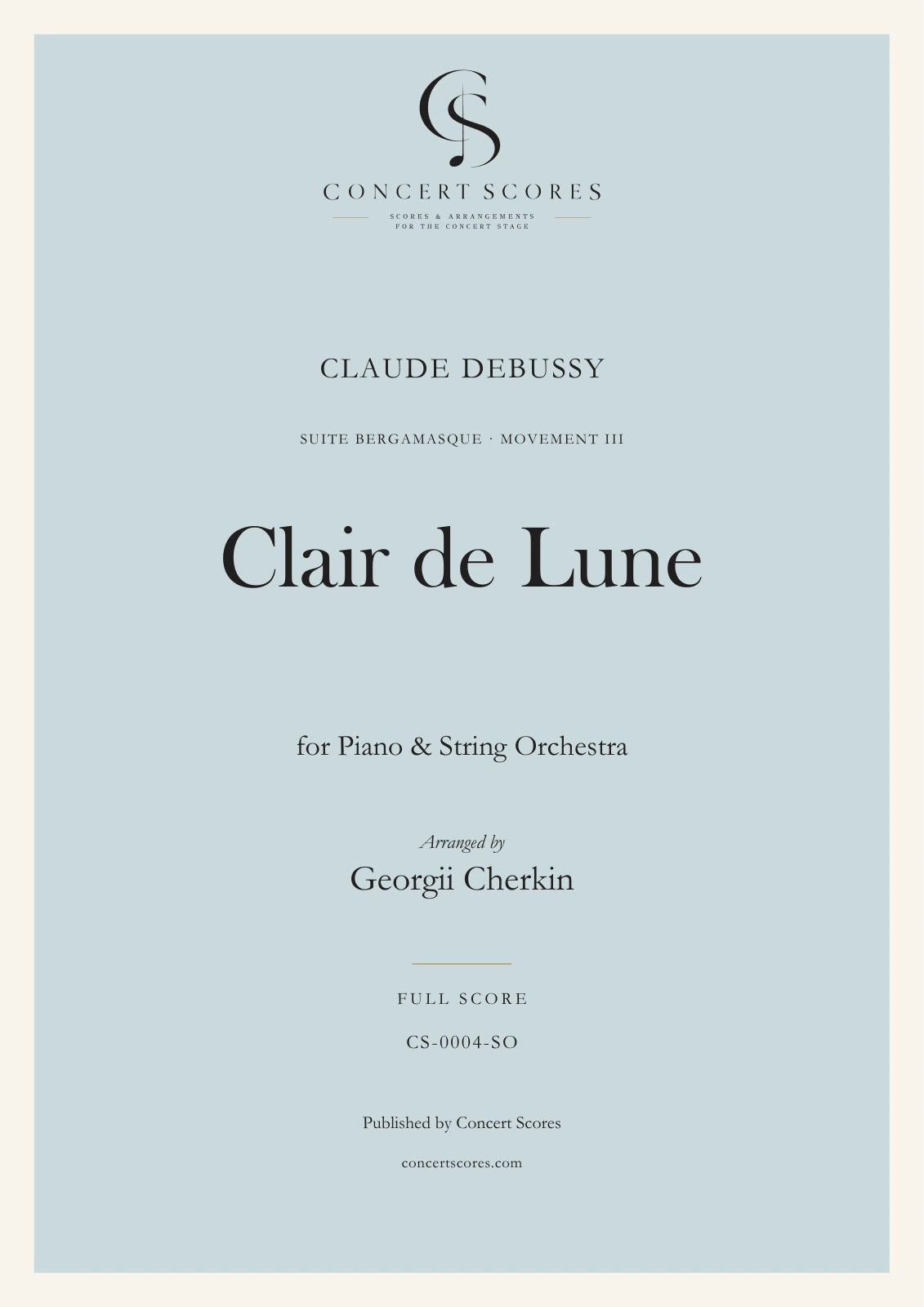 Debussy — Clair de Lune — for Piano & String Orchestra — full score cover