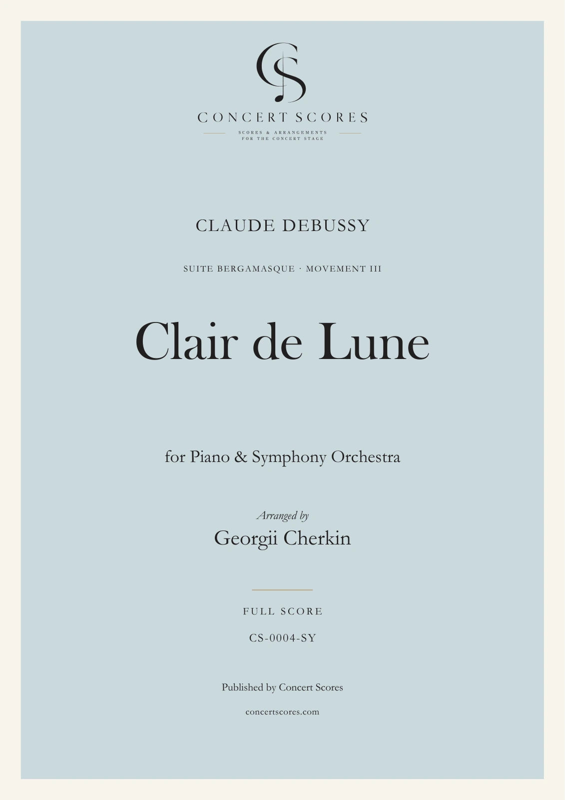 Debussy — Clair de Lune — for Piano & Symphony Orchestra — full score cover