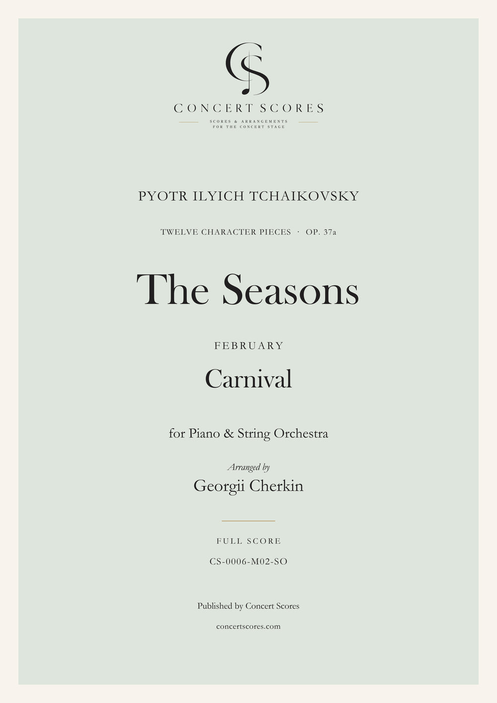 Tchaikovsky — The Seasons · February — Carnival — for Piano & String Orchestra — full score cover