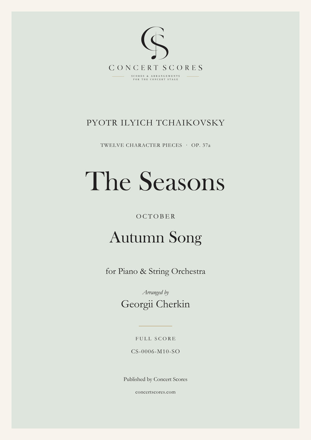 Tchaikovsky — The Seasons · October — Autumn Song — for Piano & String Orchestra — full score cover