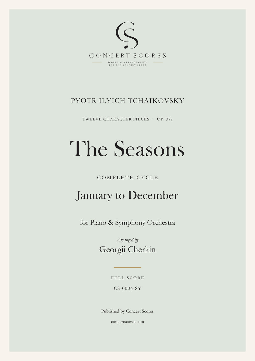 Tchaikovsky — The Seasons · Complete Cycle — for Piano & Symphony Orchestra — full score cover