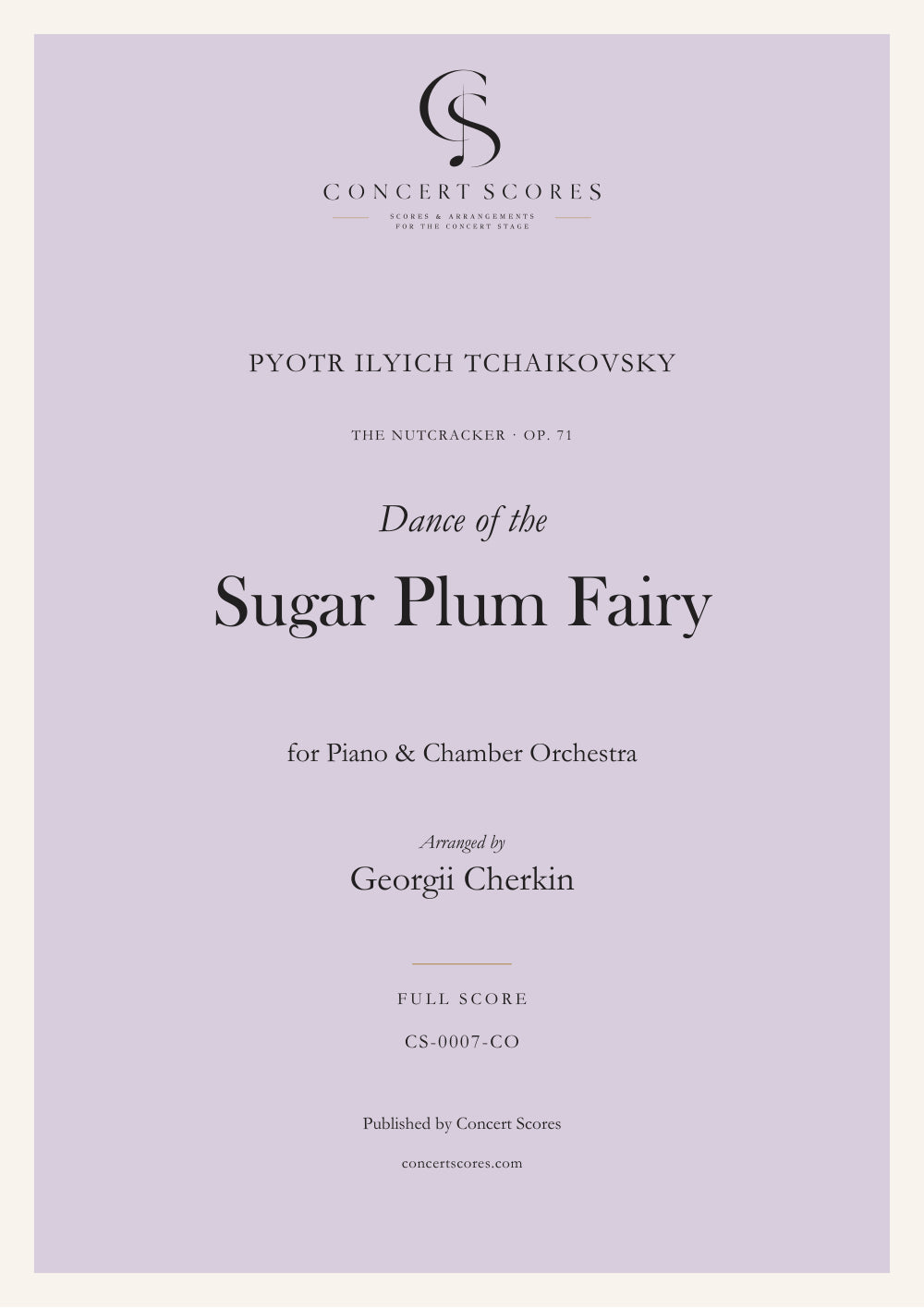 Tchaikovsky — Dance of the Sugar Plum Fairy — for Piano & Chamber Orchestra — full score cover
